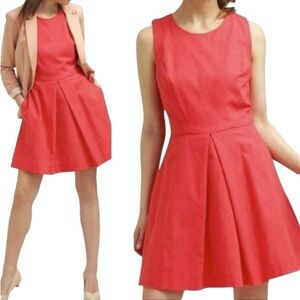 NEW Gap Linen Blend Fit & Flare Dress Sleeveless Pockets Preppy Casual Career